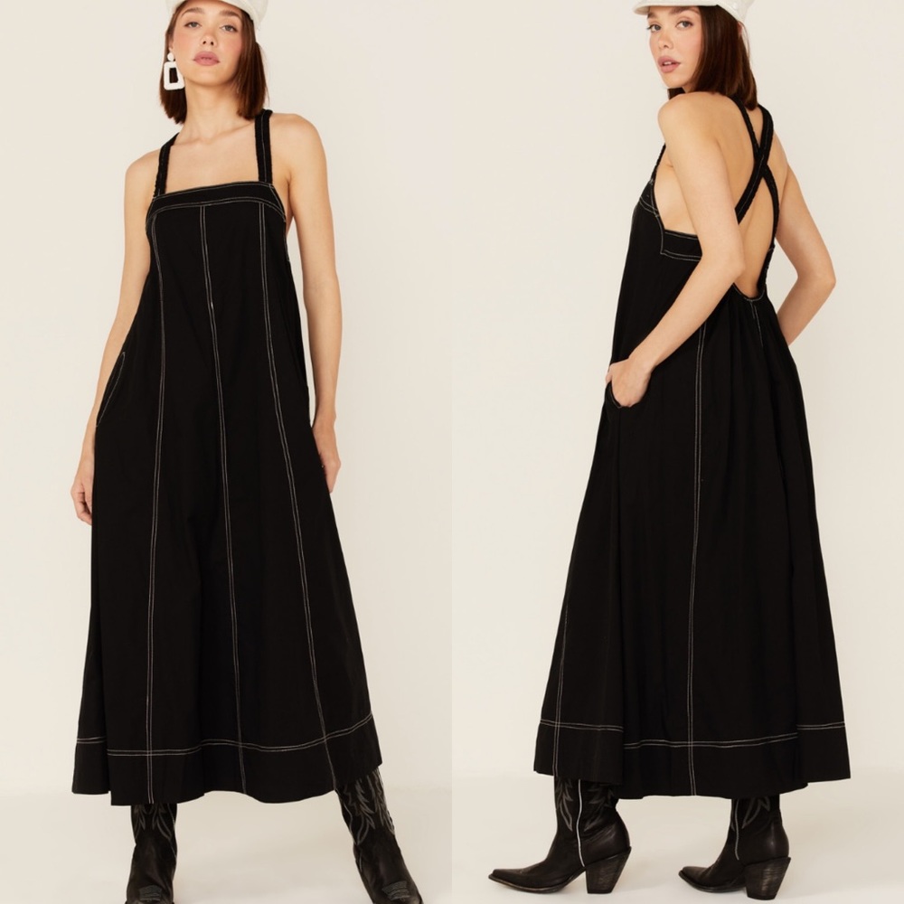 Free People Black Maxi Dress with White Contrast Stitching